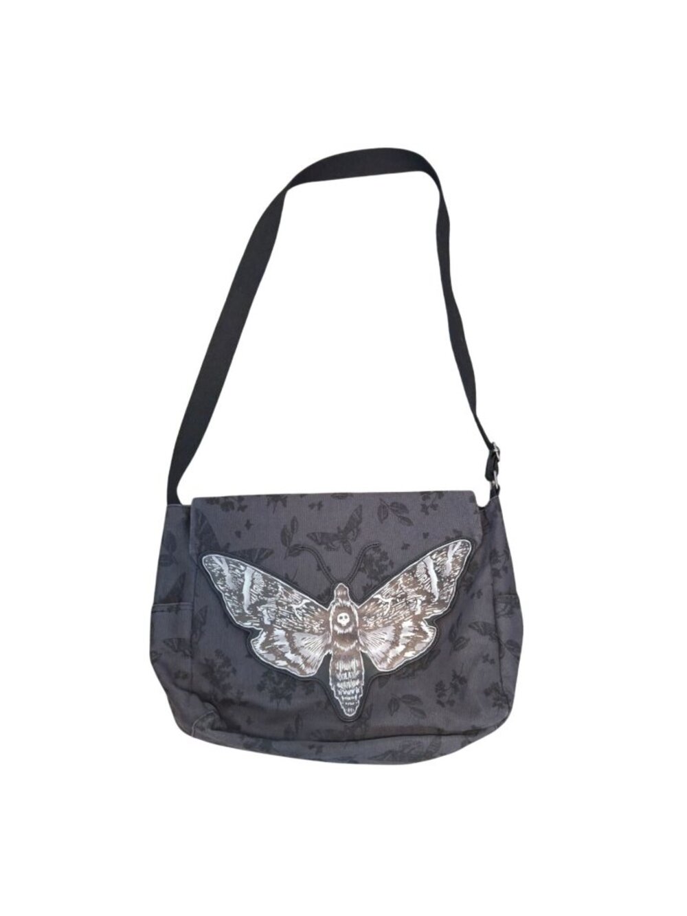 Hot Topic Death's Head Moth Dark Floral Damask Canvas Messenger Shoulder Bag